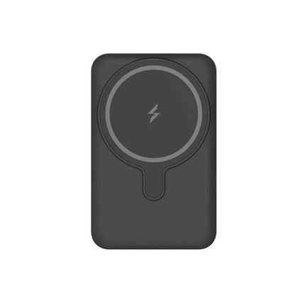 Essential Selects 10000mAh magnetic wireless power bank for iPhone in matte black with a sleek, portable design.