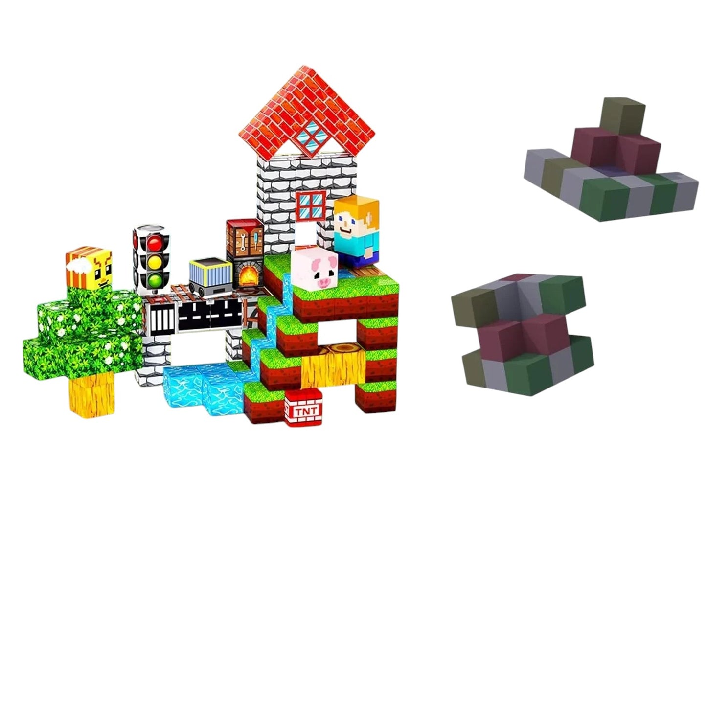 Essential Selects MagniBuild magnetic blocks showing high-quality printed designs compared to generic alternatives.