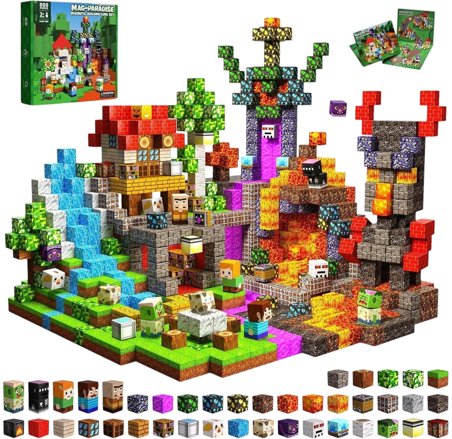 Essential Selects MagniBuild magnetic block set featuring colorful pixelated building cubes for creative STEM play.