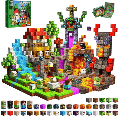 Essential Selects MagniBuild magnetic block set featuring colorful pixelated building cubes for creative STEM play.
