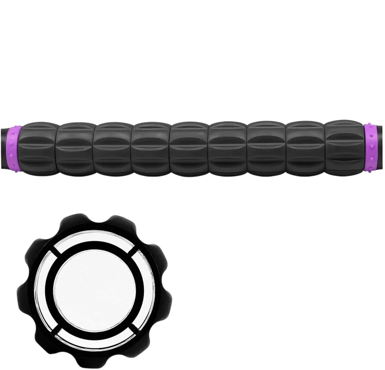 Essential Selects muscle massage roller stick featuring 9 independent black ABS rollers for deep tissue trigger point therapy