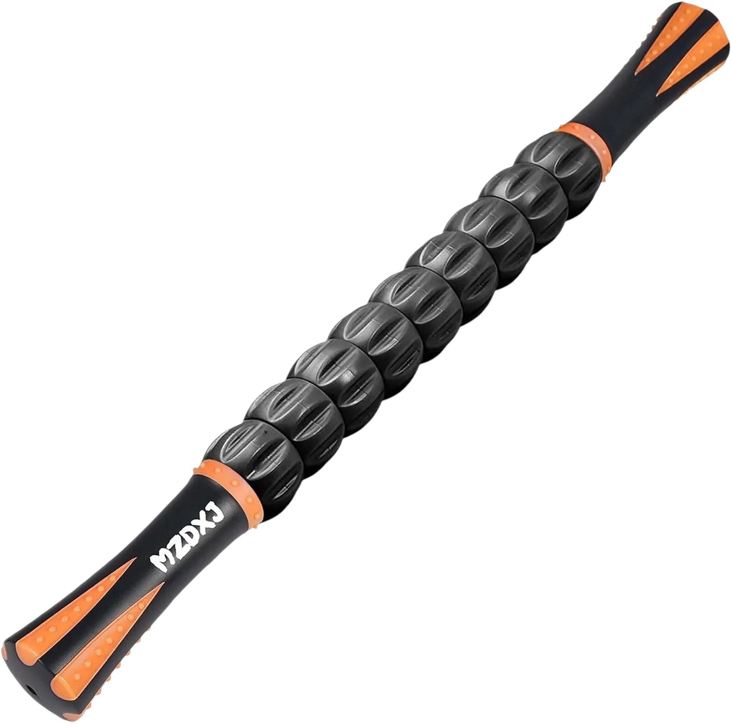 Essential Selects MZDXJ muscle massage roller stick with black textured rollers and orange ergonomic handles