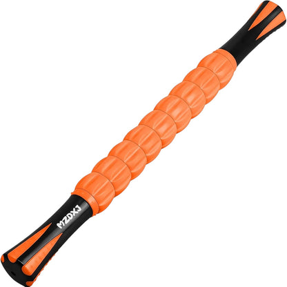 Essential Selects MZDXJ muscle massage roller stick with orange textured rollers and black ergonomic handles