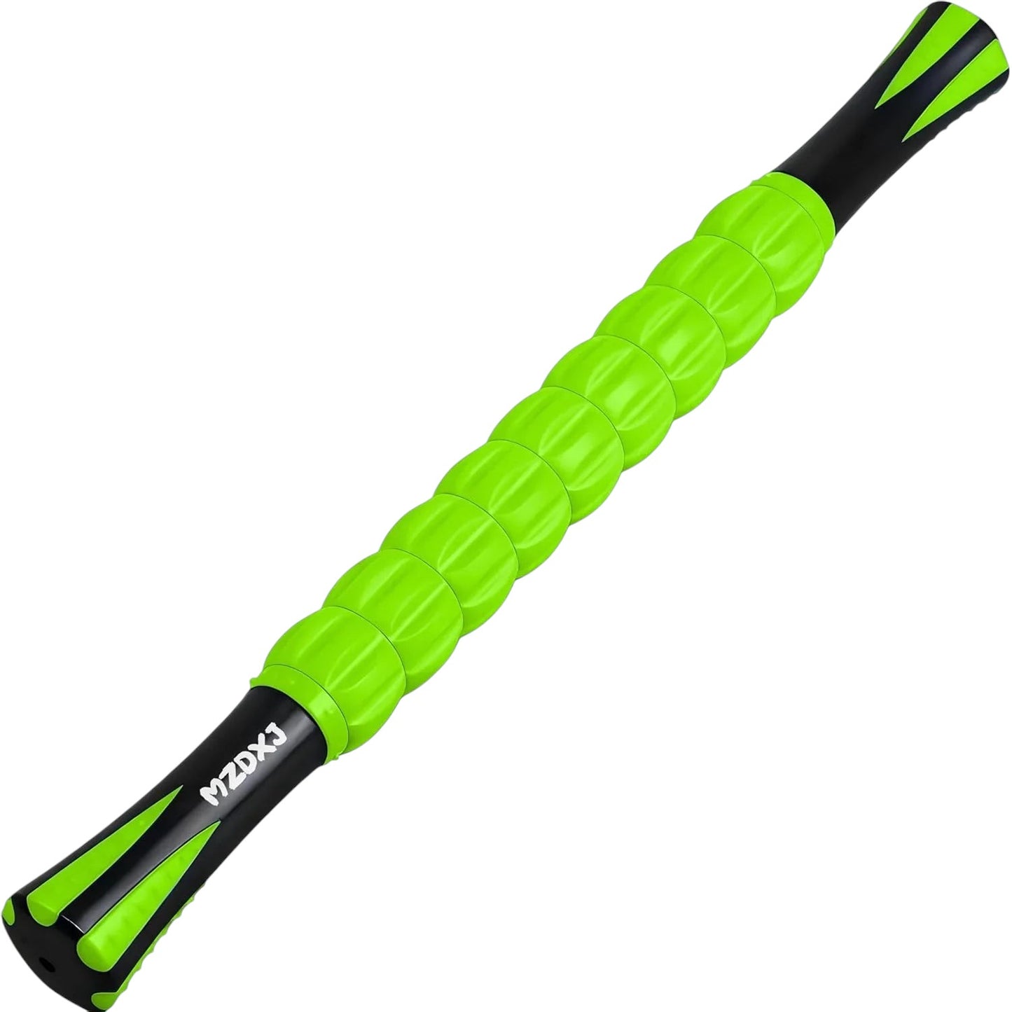 Essential Selects MZDXJ muscle massage roller stick in bright green and black for deep tissue recovery and fascia care.