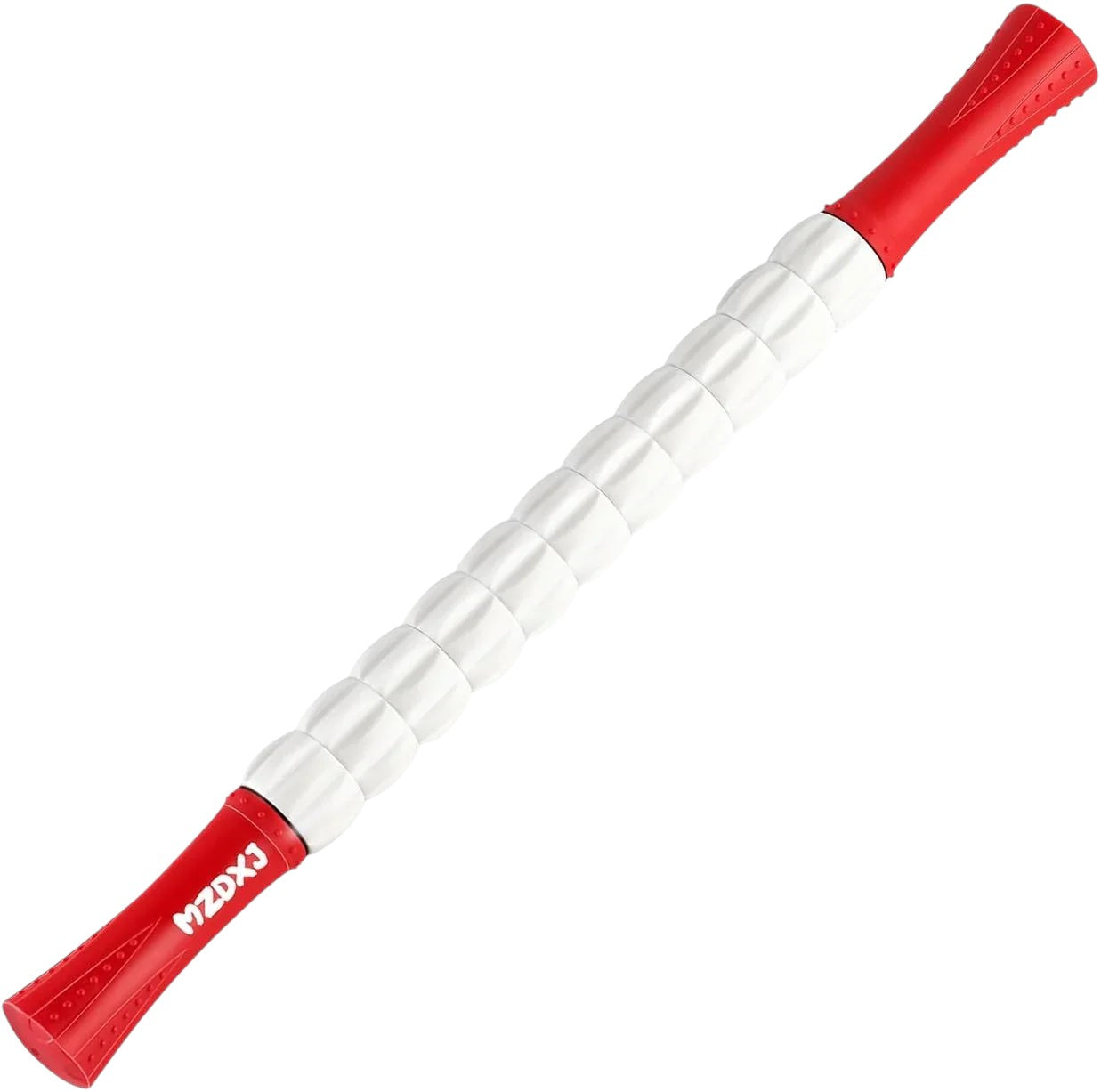 Essential Selects MZDXJ muscle massage roller stick with white textured rollers and ergonomic red handles for recovery