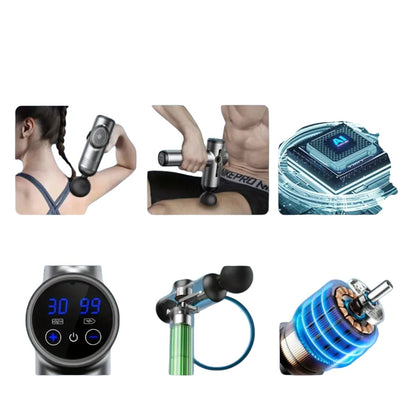 Essential Selects portable deep muscle massage gun with LED touch screen, 4 heads, and smart chip for recovery