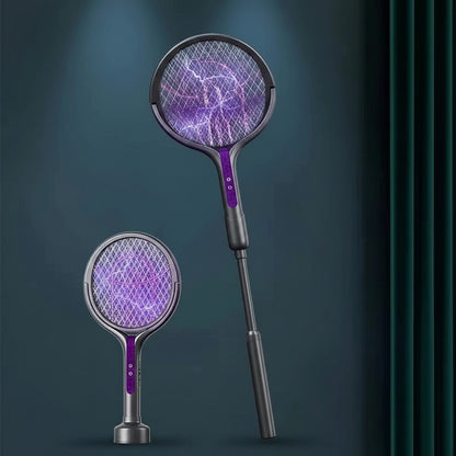 Essential Selects rechargeable electric mosquito swatter with telescopic handle and purple glowing mesh grid