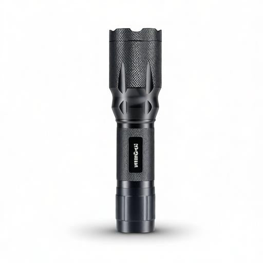 Essential Selects METII aluminum tactical flashlight with adjustable focus and red light mode for night vision.