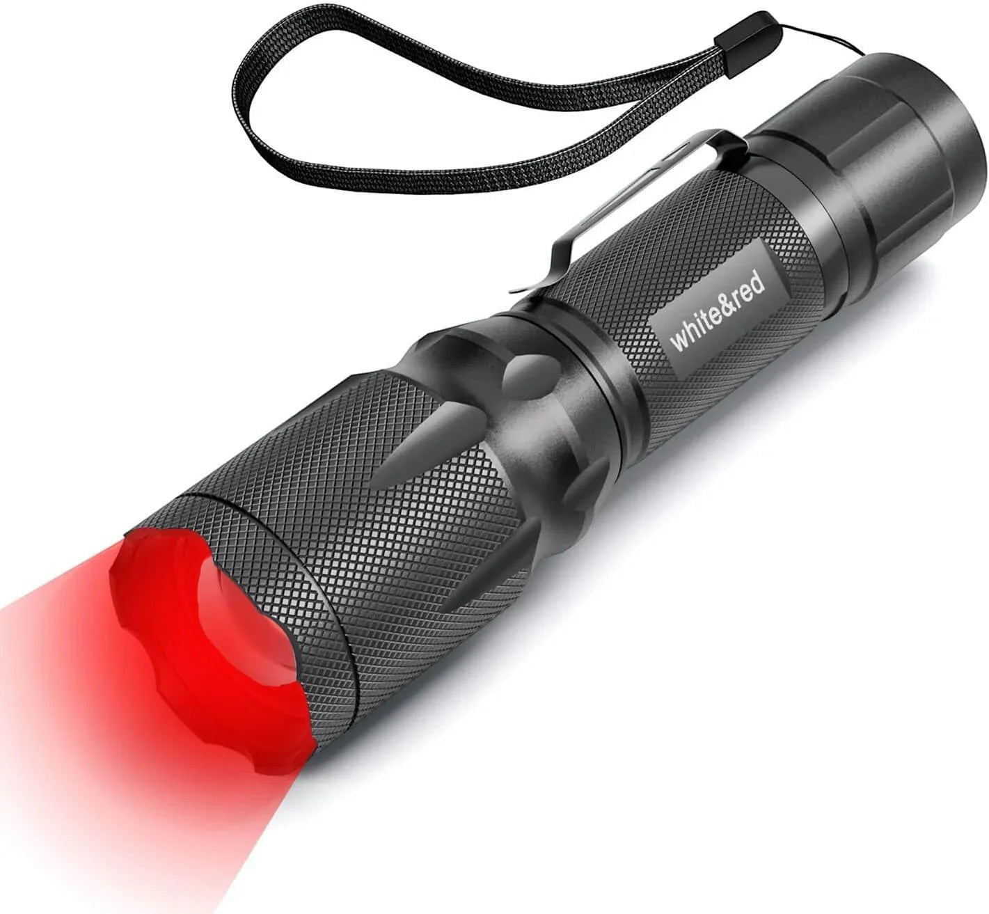 Essential Selects METII tactical aluminum flashlight with red light mode, adjustable focus, and belt clip.