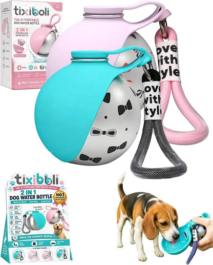 Essential Selects tixiboli 2-in-1 stainless steel dog water bottle with collapsible silicone bowl for outdoor travel