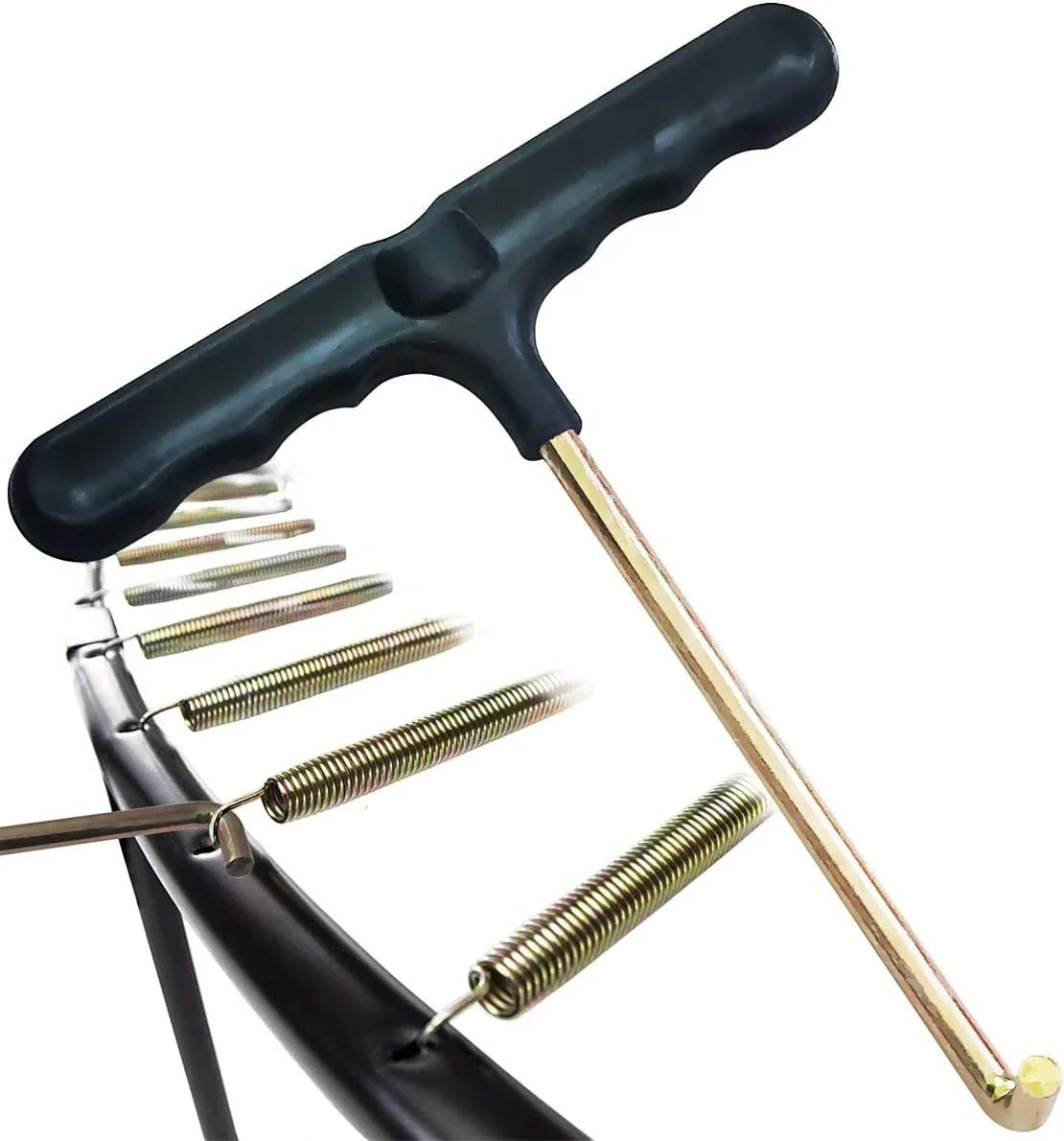 Essential Selects heavy-duty T-hook trampoline spring puller tool with a black ergonomic handle for easy installation.