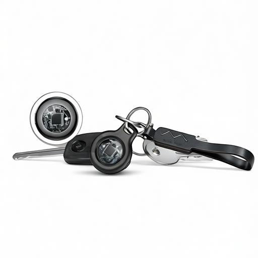 Essential Selects Tukio Bluetooth item tracker attached to a keyring for locating keys and valuables