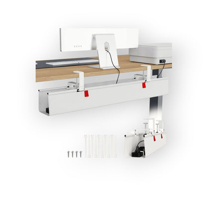 Essential Selects KEEGH 48-inch white fabric under desk cable management tray with clamp-on installation