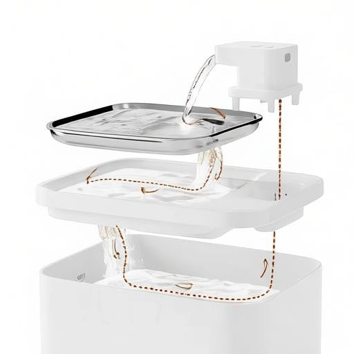 Essential Selects CrazyDeer white wireless pet water fountain with stainless steel tray and internal water flow path