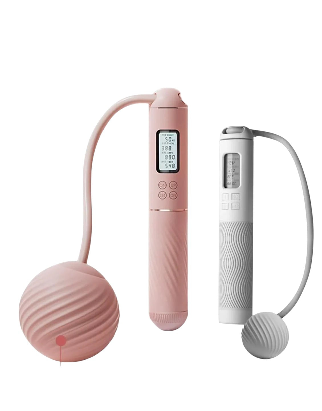 Essential Selects YOTTOY pink cordless jump rope with LED counter, ergonomic silicone handle, and massage ball attachment.