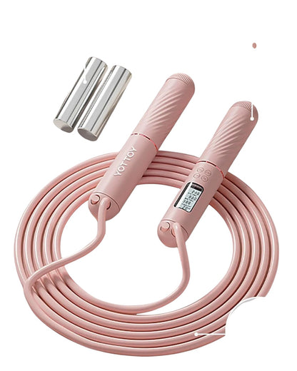 Essential Selects YOTTOY pink cordless jump rope with LED counter, silicone handles, and detachable steel load blocks.