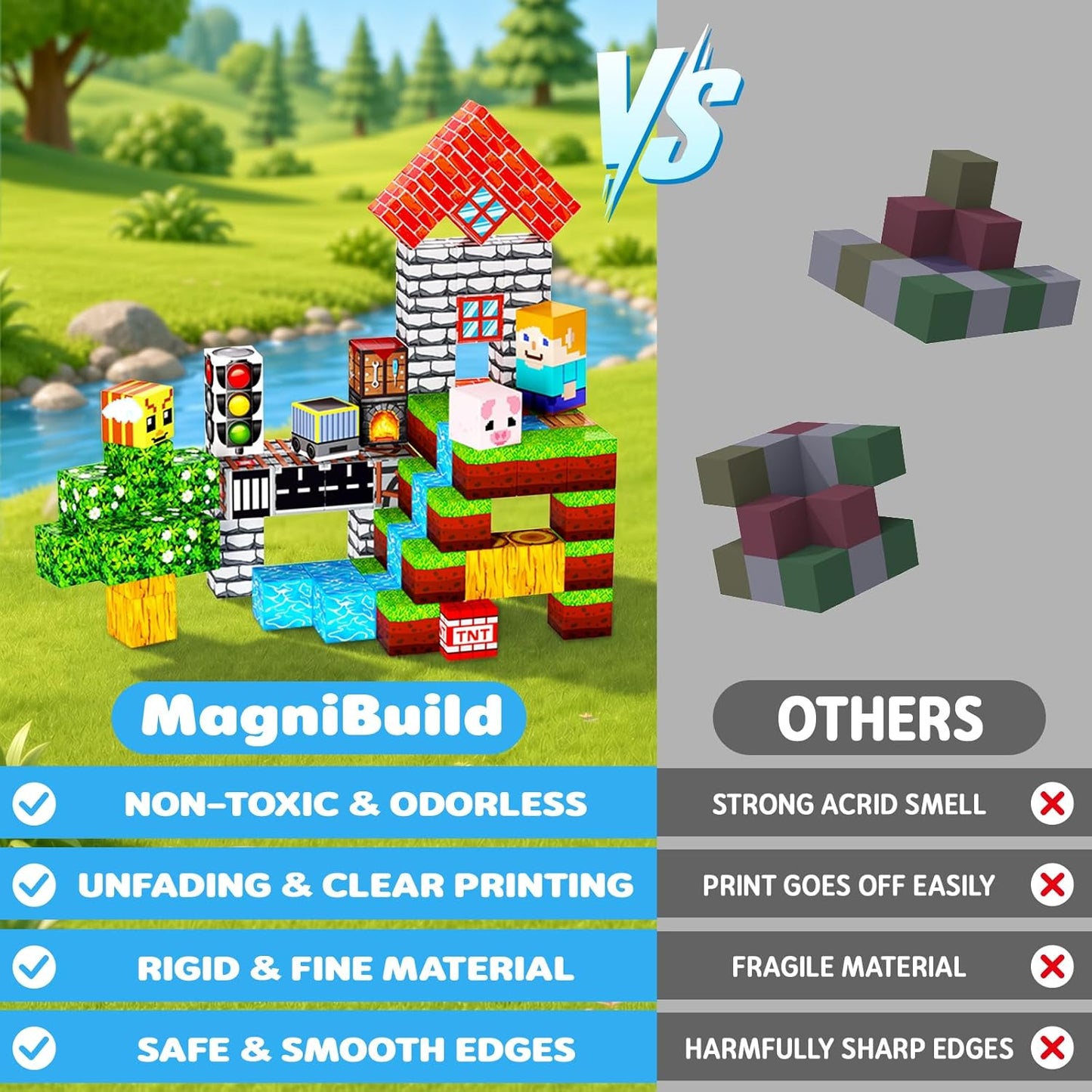 100PCS Magnetic Blocks, 0.8 Inch Magnetic Building Cube Set for Kids Ages 3+, Constructions STEM Stacking Tiles Toy Building Birthday Gifts for Boys Girls