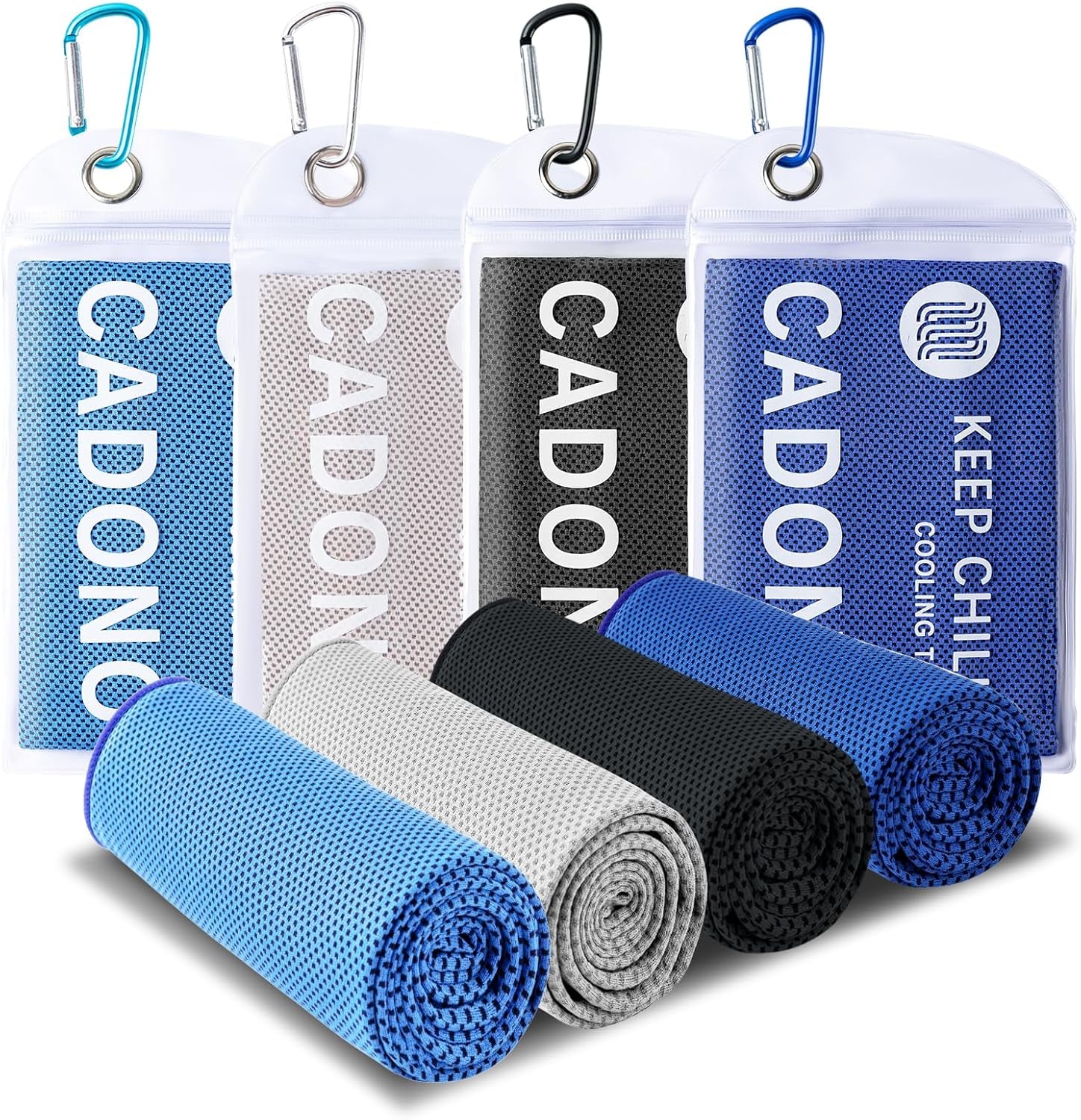 CADONO 4 Pack Cooling Towel (40"X12"), Soft Breathable Chilly Towel, Ice Towel, Microfiber Towel for Yoga, Sport, Running, Workout,Gym, Camping, Fitness, Workout & More Activities(Multicolor)