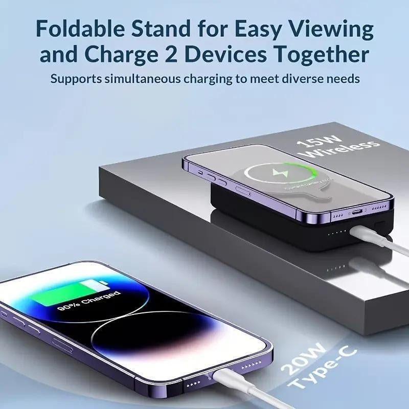 Experience Ultimate Convenience with the Magsafe Magnetic Wireless Power Bank - 10000mAh Slim Charger for iPhone 15, 14, 13 Pro